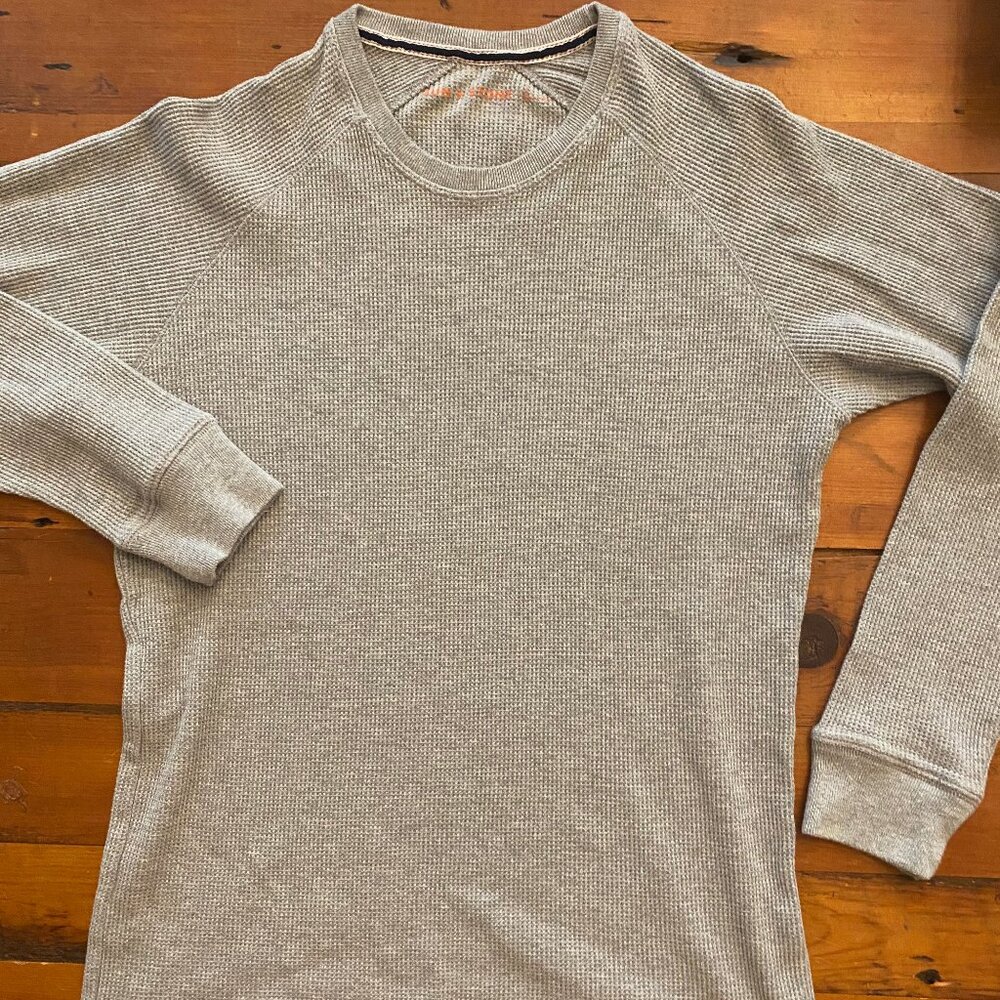 MENS SUN & STONE HEATHER GRAY LONG SLEEVE WAFFLE KNIT THERMAL TOP SIZE L - NWOT